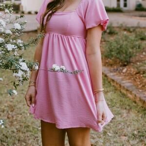 NEW Altar'd State Square Neck Off Shoulder Back Zip Dress Pink Womens Size Large